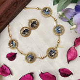 Vriksham Designer Blue Lotus Cham With Green Leaf Neckpiece-G20383